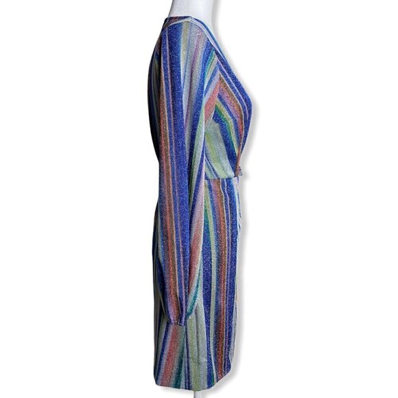 DREW Patsy Wrap Dress NWT $276 Multicolor Striped Metallic Women's Size Small - Picture 6 of 10